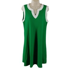 Nina Leonard Green And White Sleeveless Midi Dress